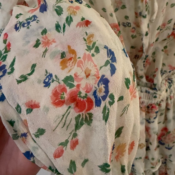 LoveShackFancy SILK Cream Floral Mini Dress Long Sleeve with Tiered Skirt - Picture 3 of 10